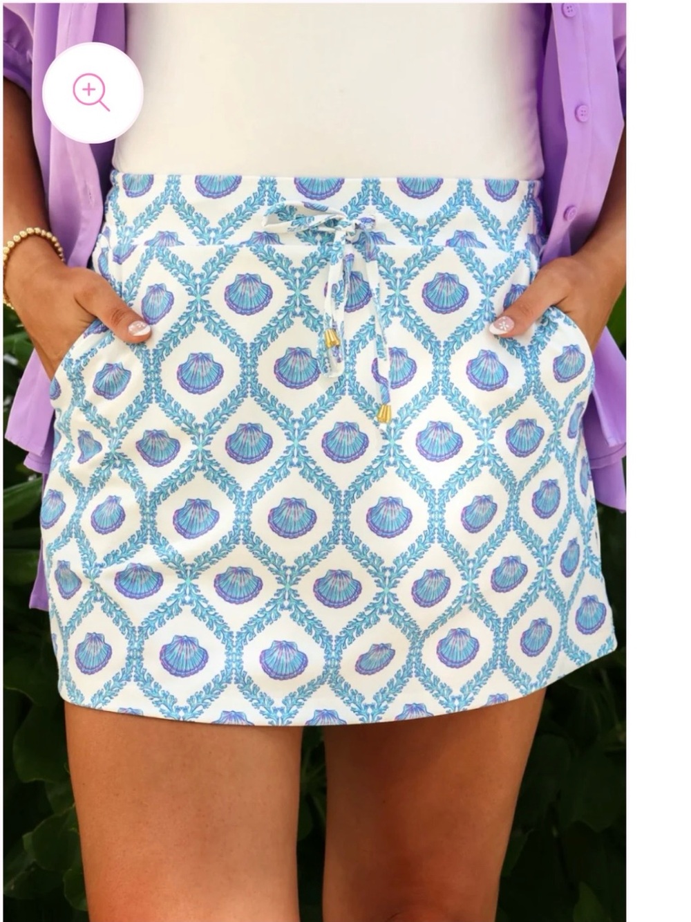 Women’s White Shell-Print Drawstring Skort